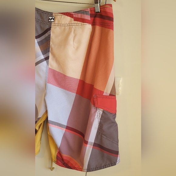 Billabong Board Shorts Mens 36 Swim Trunks Orange Brown Surf Striped Pocket Logo - Picture 9 of 15